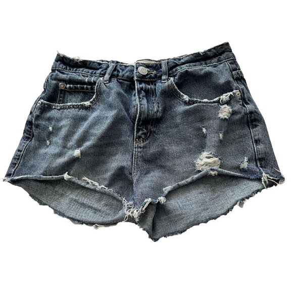 Garage Denim Festival Distressed Women's High Waist Blue Jean Shorts Size 7 - Picture 1 of 7